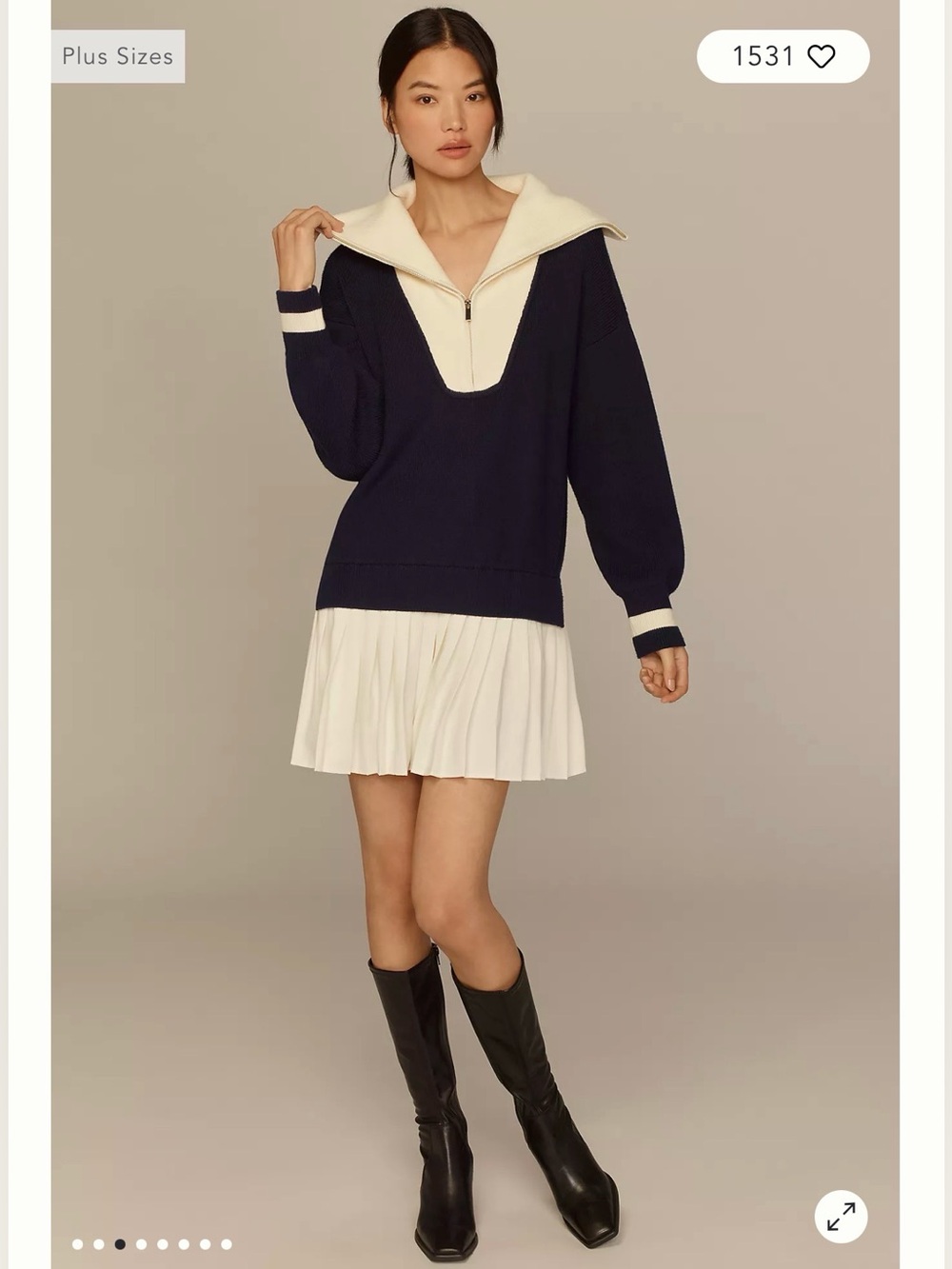 Anthropologie Varsity Sweater Twofer Mini Dress Navy Ivory